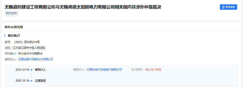 尚德電力再次被執行！